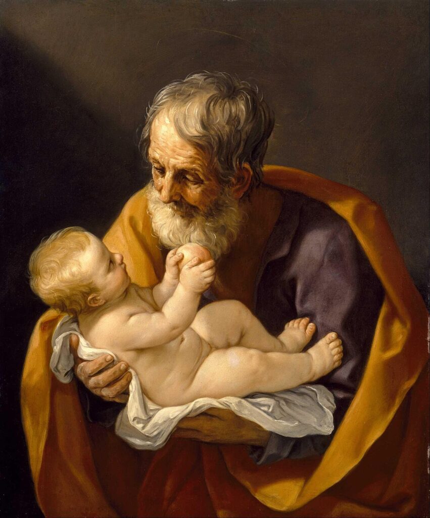 Painting of Saint Joseph holding the Christ Child by Guido Reni.