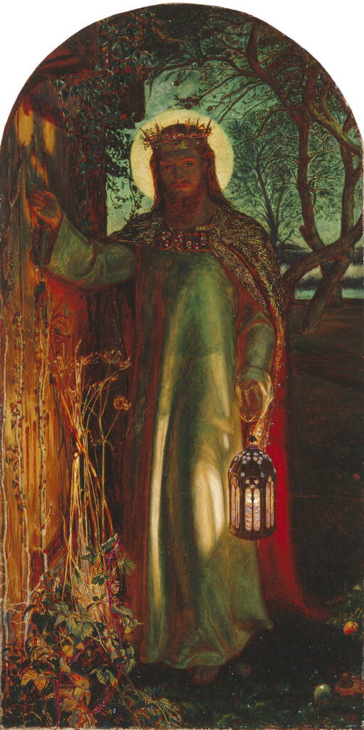 Holman Hunt The Light of the World, Christ knocking at a door with a lantern.