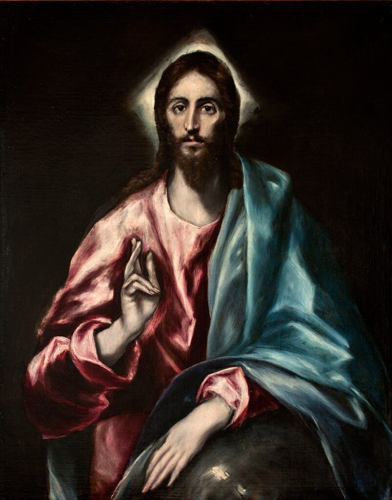 El Greco Christ as Saviour, the blessing Christ with luminous face.