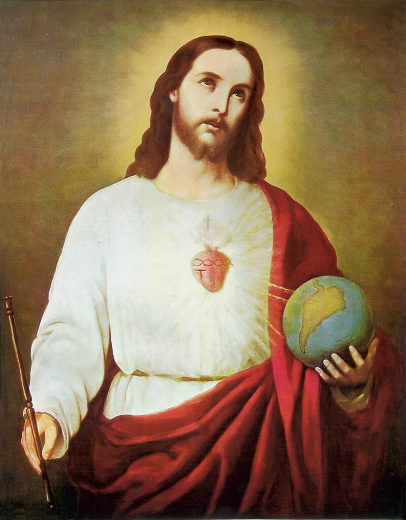 Classical depiction of the Sacred Heart of Jesus with rays of light.