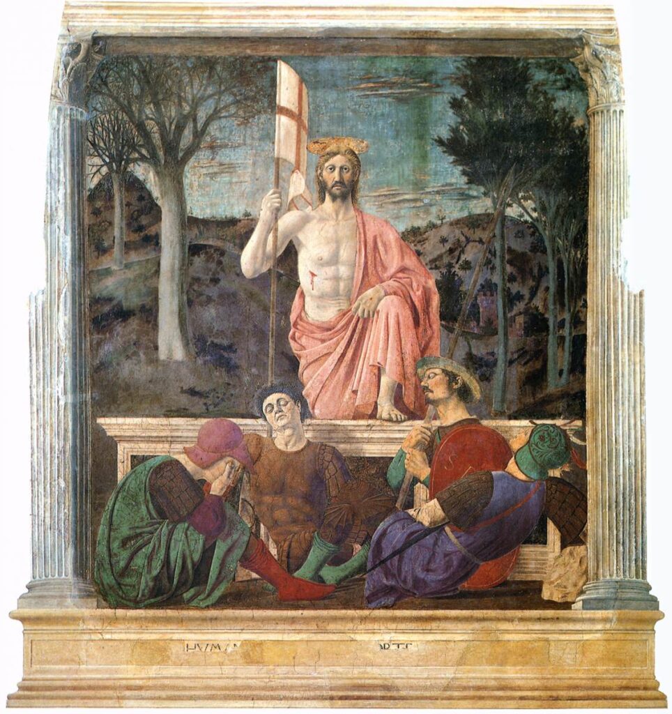 Piero della Francesca risen Christ stepping from the tomb.