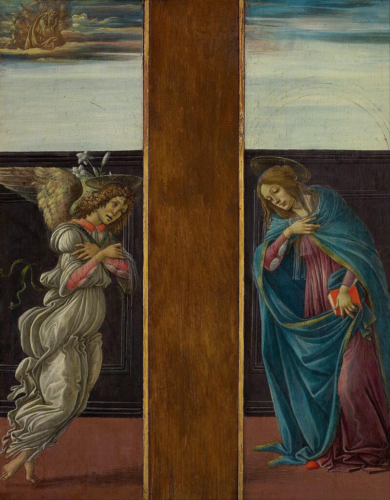 Botticelli Annunciation, the angel Gabriel announcing to the Virgin Mary.