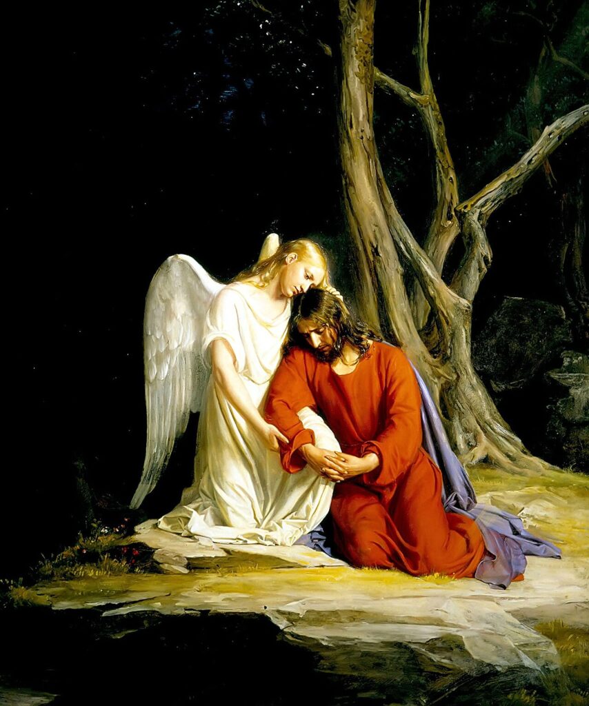 An angel strengthening Christ during the Agony in the Garden.
