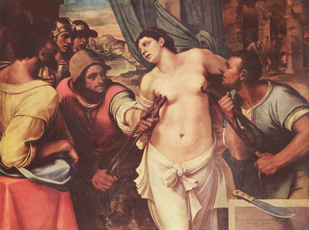 Christ carrying the Cross with Simon of Cyrene.