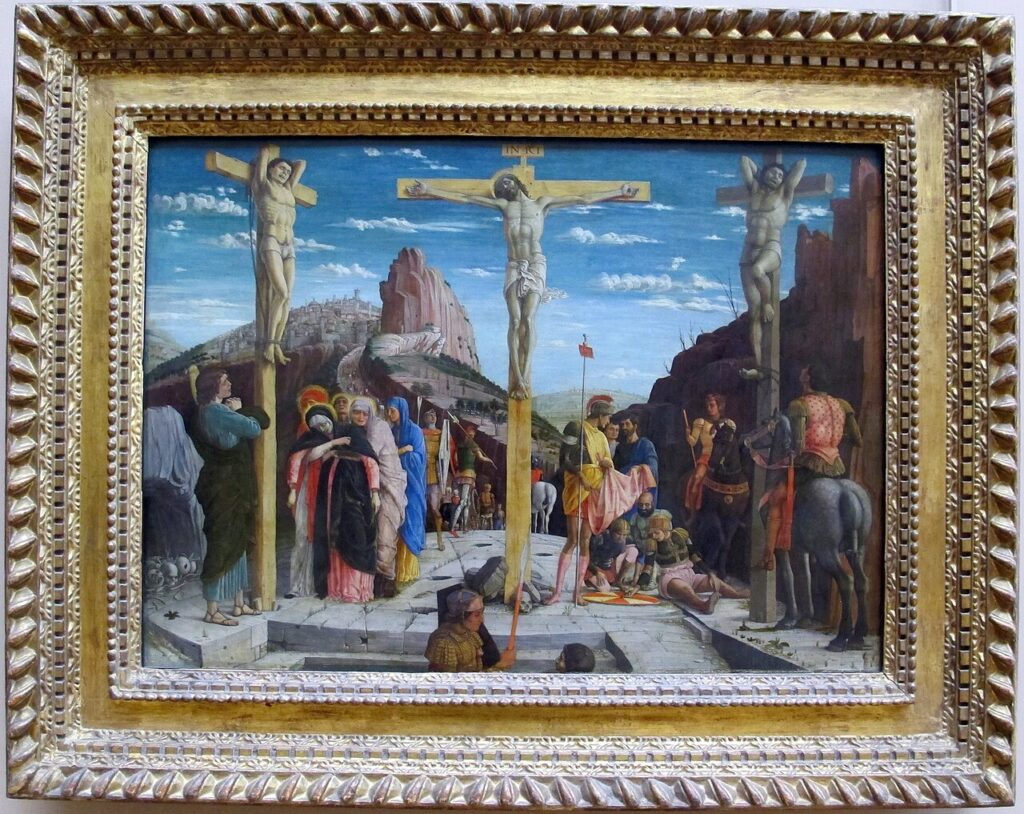 Mantegna Crucifixion on Calvary with mourners.