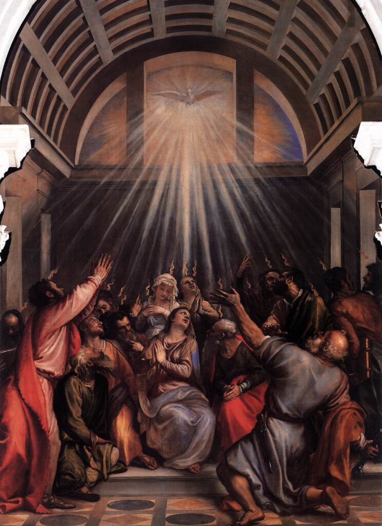 Titian Pentecost, the Holy Spirit descending on Mary and the apostles.